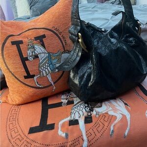 T Tahari Black Shiny Textured Hobo Bag